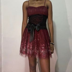 Burgundy A-Line Semi-Formal Mini Dress